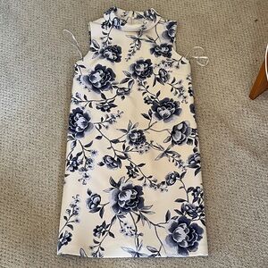 Calvin Klein Ivory Shift Dress with Navy Floral Print